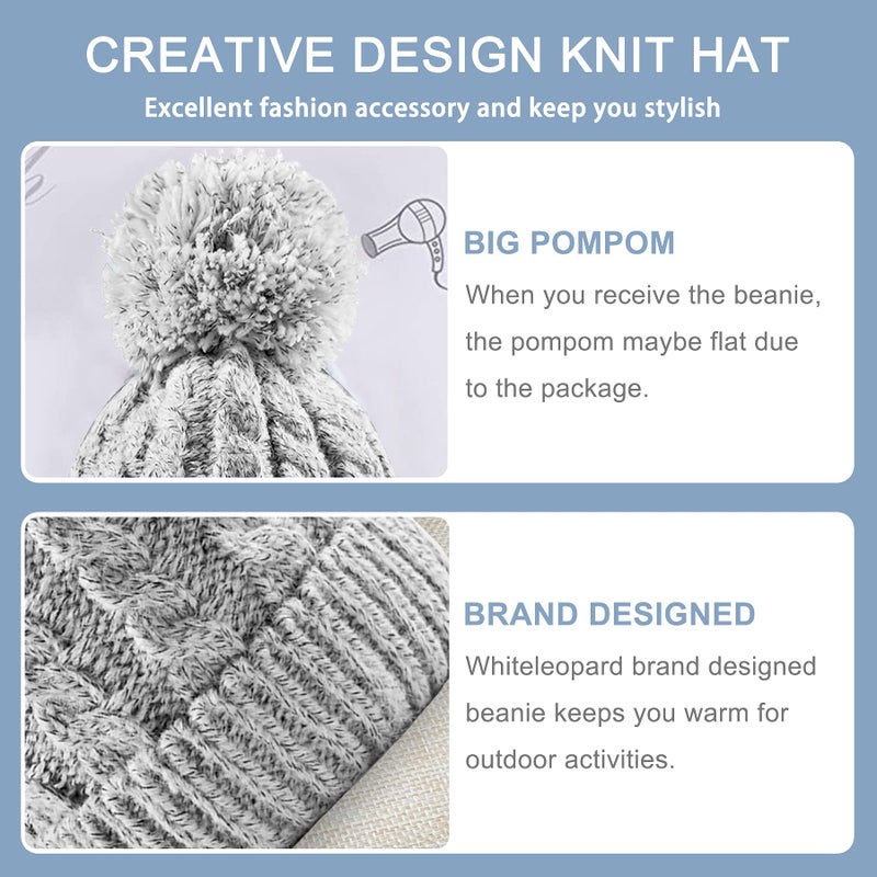 Whiteleopard Women's Winter Beanie Warm Fleece Lining - Thick Slouchy Cable Knit Skull Hat Ski Cap Grey - Image 2